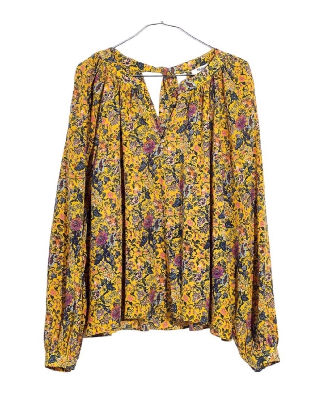 Madewell x Karen Walker Yellow Floral Peasant Blouse Top Size M